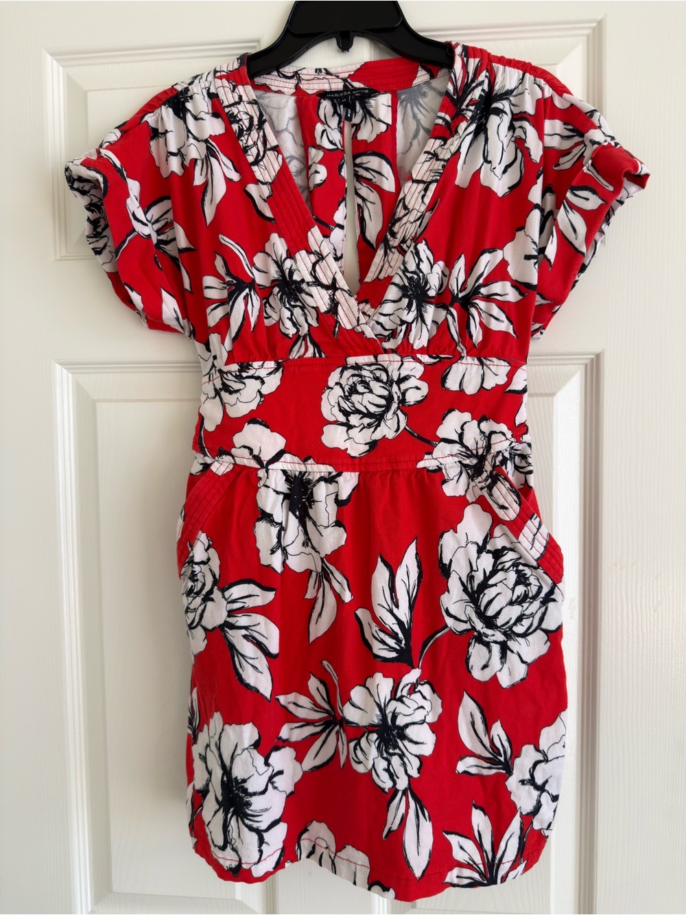 Marissa Webb Floral Red V‑Neck Women's Mini Dress with Ties